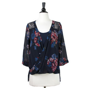 DEX { Floral Print Crossfront Lace inset Blouse